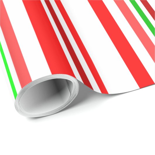 Kerststok Strepen Rood Wit Groen Streeppatroon Cadeaupapier (Rol Hoek)