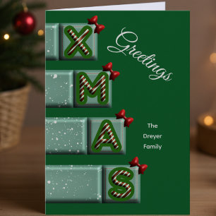 Kerststok XMAS Woord Op Blokken Familie Groet Feestdagenkaart