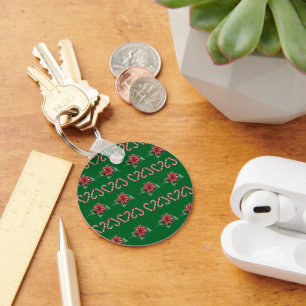 Kerststokhart en Hulst Patroon – Feestelijke Chris Sleutelhanger