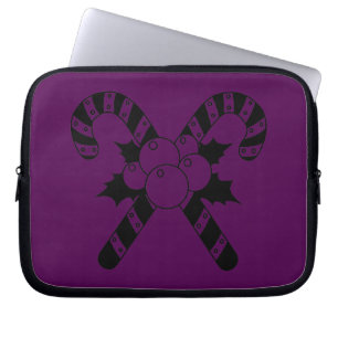 Kerststokjes & maretak Zwarte Vrolijke Kerst Laptop Sleeve