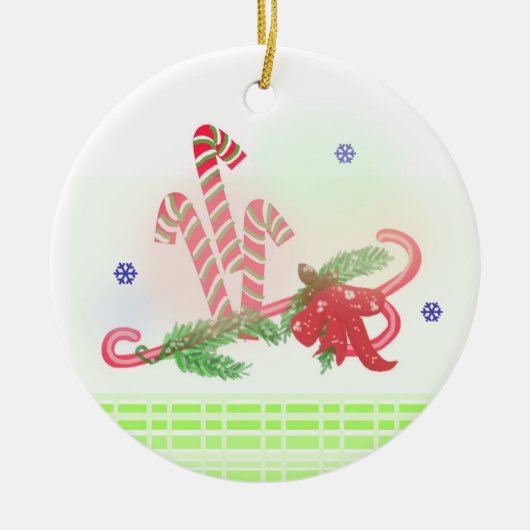 Kerststokken en dennentakken keramisch ornament (Voorkant)