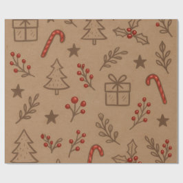 Kerststokken en Hulst Kerstpapier Cadeaupapier