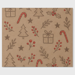 Kerststokken en Hulst Kerstpapier Cadeaupapier