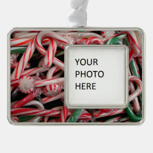 Kerststokken en Pepermunt Kerstvakantie Verzilverd Omlijst Ornament