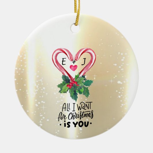 Kerststokken,Hulstbes,Goud,Monogram Keramisch Ornament (Voorkant)