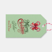Kerststokken met rode strik vrolijk kerstfeest cadeaulabel (Voorkant (Horizontaal))