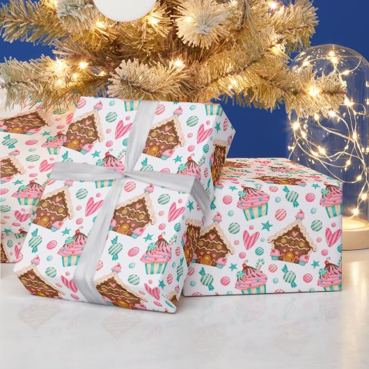 Kerststol, Cupcakes, Snoepgoed Cadeaupapier (Feestdagen)