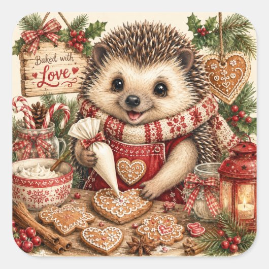 Kerststol Egeltje Vierkante Sticker (Voorkant)