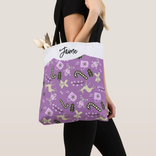 Kerststol Herten Snoepriet Groene Kerst Tote Bag (Dichtbij)