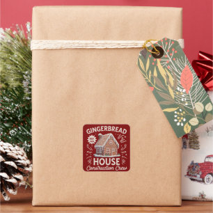 Kerststol Huis Bouw Team Grappige Kerstmis  Vierkante Sticker