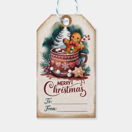 Kerststol-Kakao & Sneeuwvlok Charme Cadeaulabel (Voorkant)