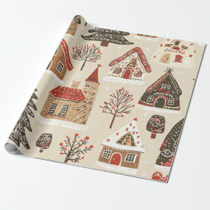 Kerststol Kerst Village Crème Bruin Rood Cadeaupapier