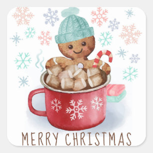Kerststol Koekjes & Cacao Prettig Kerstfeest Vierkante Sticker