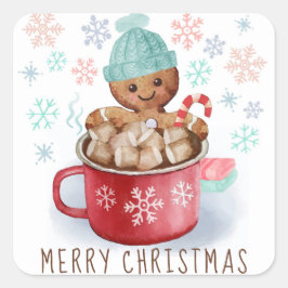 Kerststol Koekjes & Cacao Prettig Kerstfeest Vierkante Sticker