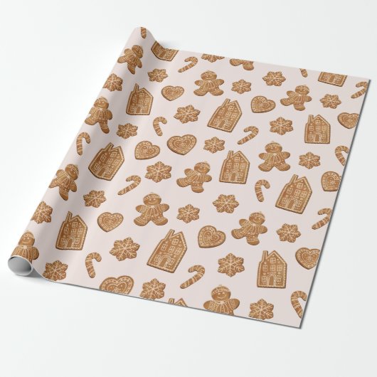 Kerststol Koekjes Patroon Kerstvakantie Cadeaupapier (Uitgerold)