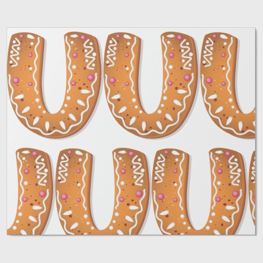 Kerststol Letter U Monogram Kerstkoek Cadeaupapier (Vlak)