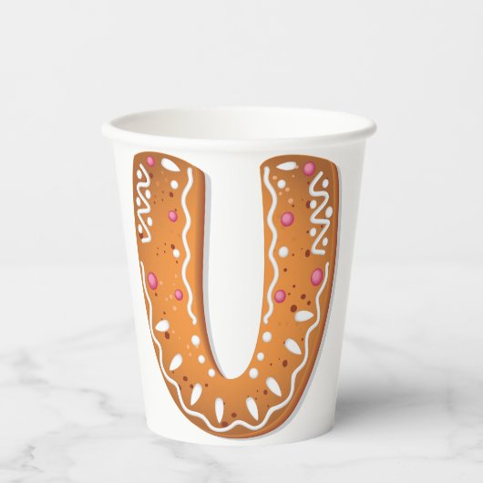 Kerststol Letter U Monogram Kerstkoek Papieren Bekers (Voorkant)
