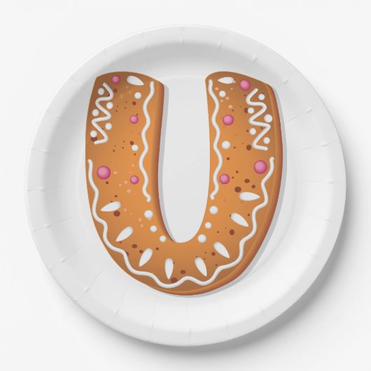 Kerststol Letter U Monogram Kerstkoek Papieren Bordje (Voorkant)