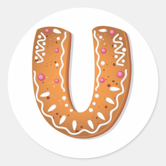 Kerststol Letter U Monogram Kerstkoek Ronde Sticker (Voorkant)