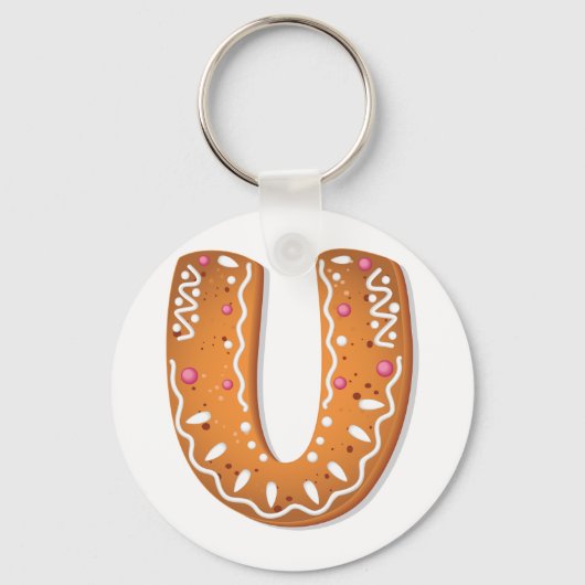 Kerststol Letter U Monogram Kerstkoek Sleutelhanger (Voorkant)