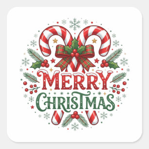 Kerststol Prettig Kerstfeest Vierkante Sticker