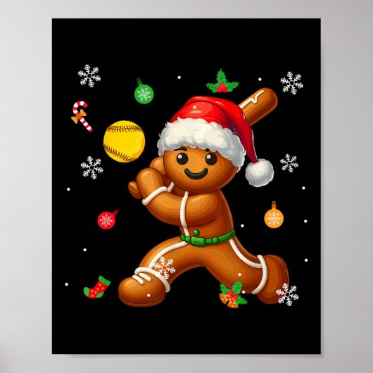 Kerststol speelt softbal Kerstkind kinderen Poster (Voorkant)