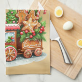 Kerststol Trein Kerst Keukenhanddoek (Quarter Fold)