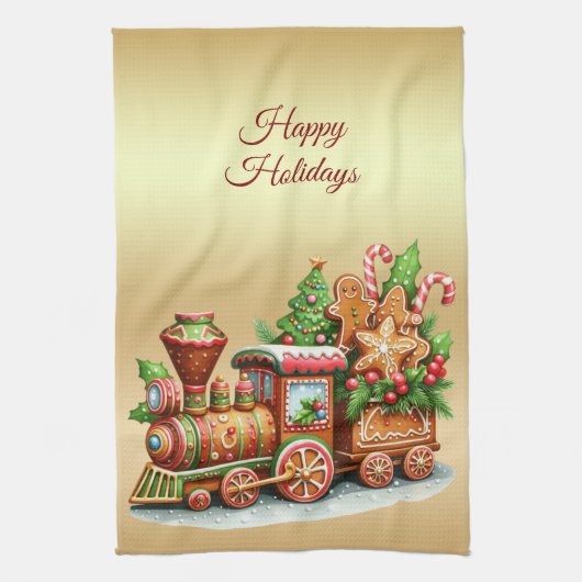Kerststol Trein Kerst Keukenhanddoek (Verticaal)