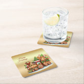 Kerststol Trein Kerst Papier Coaster Kartonnen Onderzetters (Insitu)
