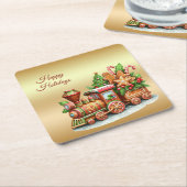 Kerststol Trein Kerst Papier Coaster Kartonnen Onderzetters (Schuin)