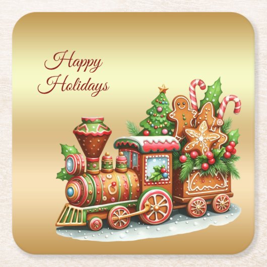 Kerststol Trein Kerst Papier Coaster Kartonnen Onderzetters (Voorkant)