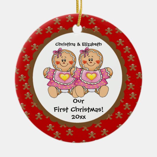 Kerststol Tweeling Baby's Eerste Kerstmis Ornament (Voorkant)