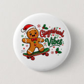 Kerststol Vibes Skateboard Kerstmis Ronde Button 5,7 Cm (Voorkant)