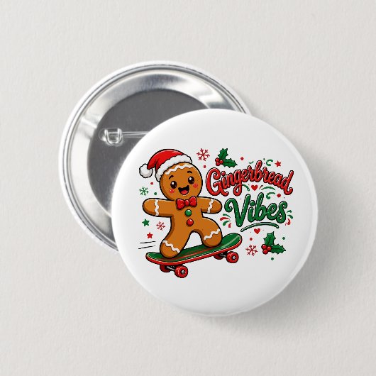 Kerststol Vibes Skateboard Kerstmis Ronde Button 5,7 Cm (Voorkant /achterkant)