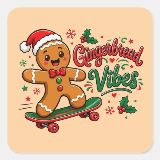 Kerststol Vibes Skateboard Kerstmis Vierkante Sticker (Voorkant)