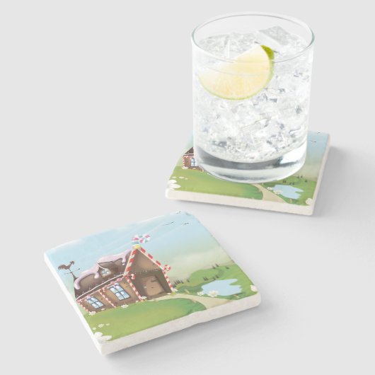 Kerststolhuis kussen stenen onderzetter (Zijkant)