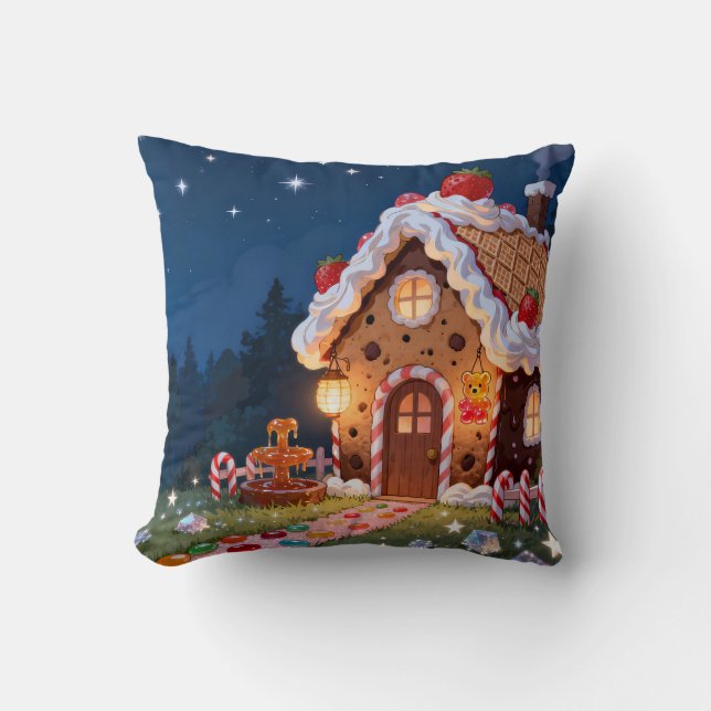 Kerststolhuis Nacht Kussen (Voorkant)