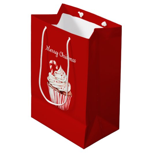 Kerststolp Cupcake Kerstmis Medium Cadeauzakje (Voorkant Gekanteld)