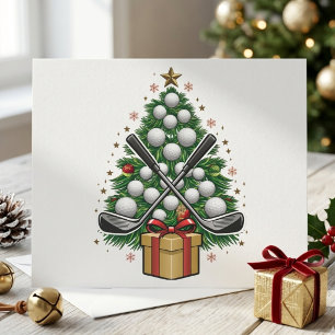 Kerststolp met golfballen en gekruiste golfclubs feestdagenkaart