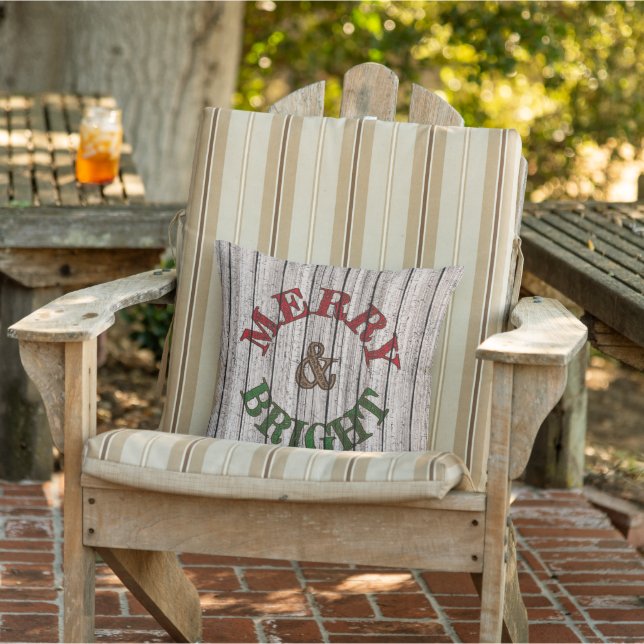 Kerststolp op Verweerde Houten Planken Patroon Buitenkussen (Stoel)