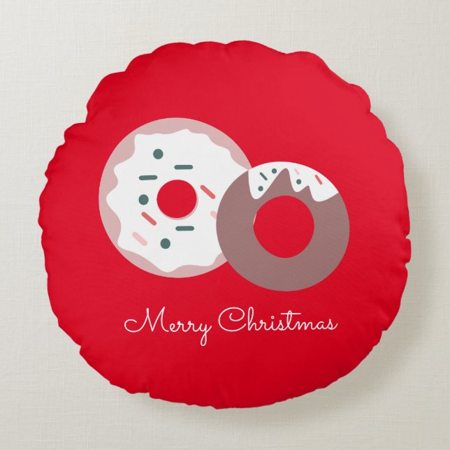 Kerststolpen Strooigoed Bakkerij  Prettig Kerstfee Rond Kussen (Voorkant)
