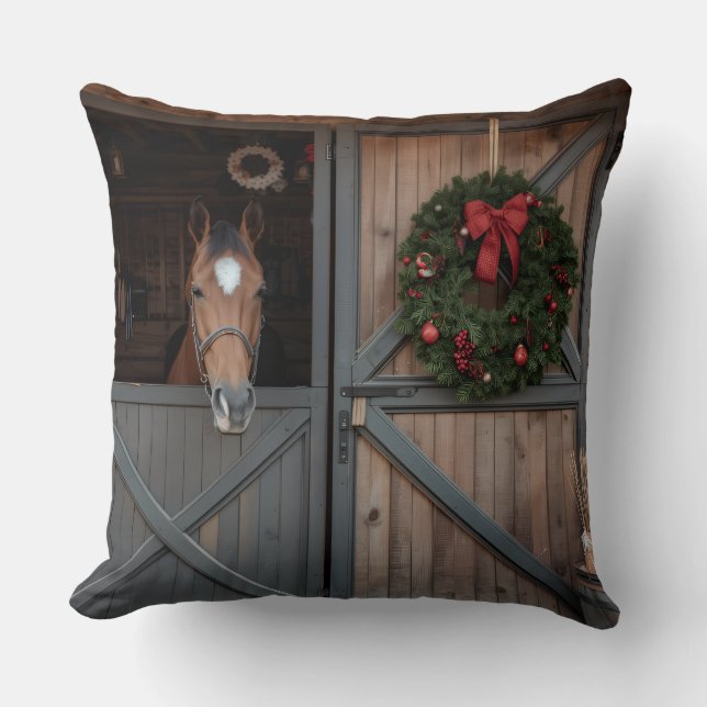 Kerststolpillow met paard in de schuur kussen (Voorkant)
