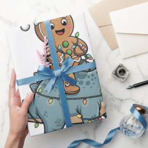 Kerststolrijdende dinosaurus Kerstman Kerstmis Cadeaupapier
