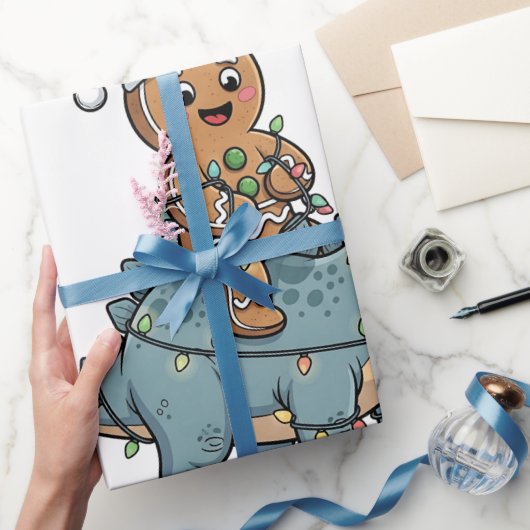 Kerststolrijdende dinosaurus Kerstman Kerstmis Cadeaupapier (Geschenken)
