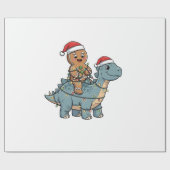 Kerststolrijdende dinosaurus Kerstman Kerstmis Cadeaupapier (Vlak)