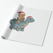 Kerststolrijdende dinosaurus Kerstman Kerstmis Cadeaupapier (Uitgerold)