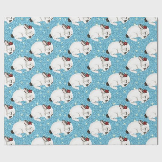 kerststommetjes Baby Bunny Cuddle Glitter Stars Cadeaupapier (Vlak)