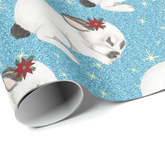 kerststommetjes Baby Bunny Cuddle Glitter Stars Cadeaupapier (Rol Hoek)