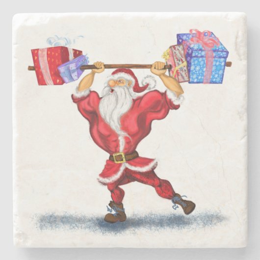 kerststone Onderzetter Bodybuilder Santa Fun (Voorkant)