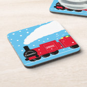 Kerststoomtrein op sneeuw bier onderzetter (Linkerzijde)